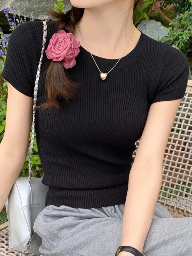 2026 ZJAISS Basic Oneck Solid Thin Summer Pullover Women Female Knitted Ribbed Sweater Slim Short Sleeve Bodycon 260626 - view 4