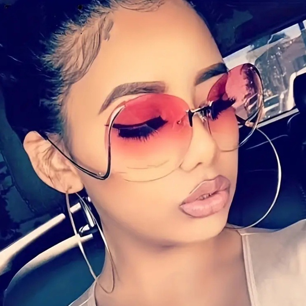 Oversized Sunglasses Large Frame Glasses Personality Trend Trendy Frameless Sunglasses New Model Ocean Lens Fashionable Metal For Women - view 3