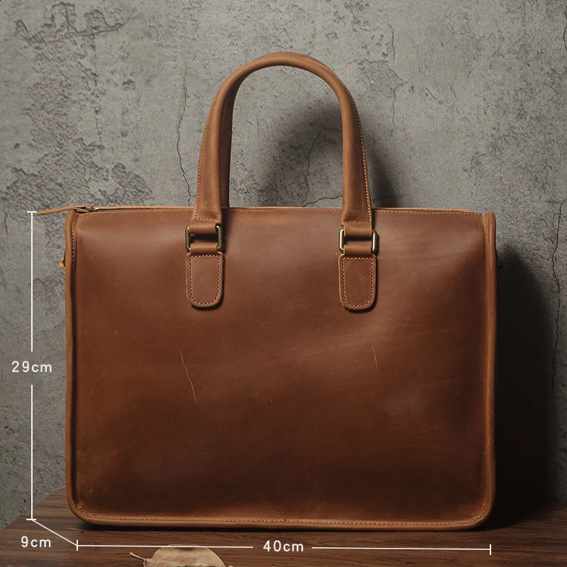 Mens Executive Briefcase High Quality Leather Business Handbag Retro Original Cowhide Shoulder Bag For 15 Inch Laptop y260611 - view 3