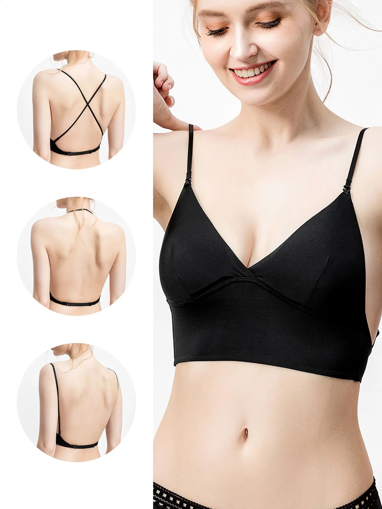 French triangle cup underwear female sense Ushaped invisible bra with large backless neck for small breasts 260626