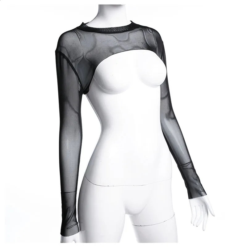 Sexy Women Crop Top Mesh Sleeve T-Shirt Sexy Tops Hollow Out Transparent Tops Ladies T Shirt Black Top Casual T-shirt Tee Shirts 260626 - view 7