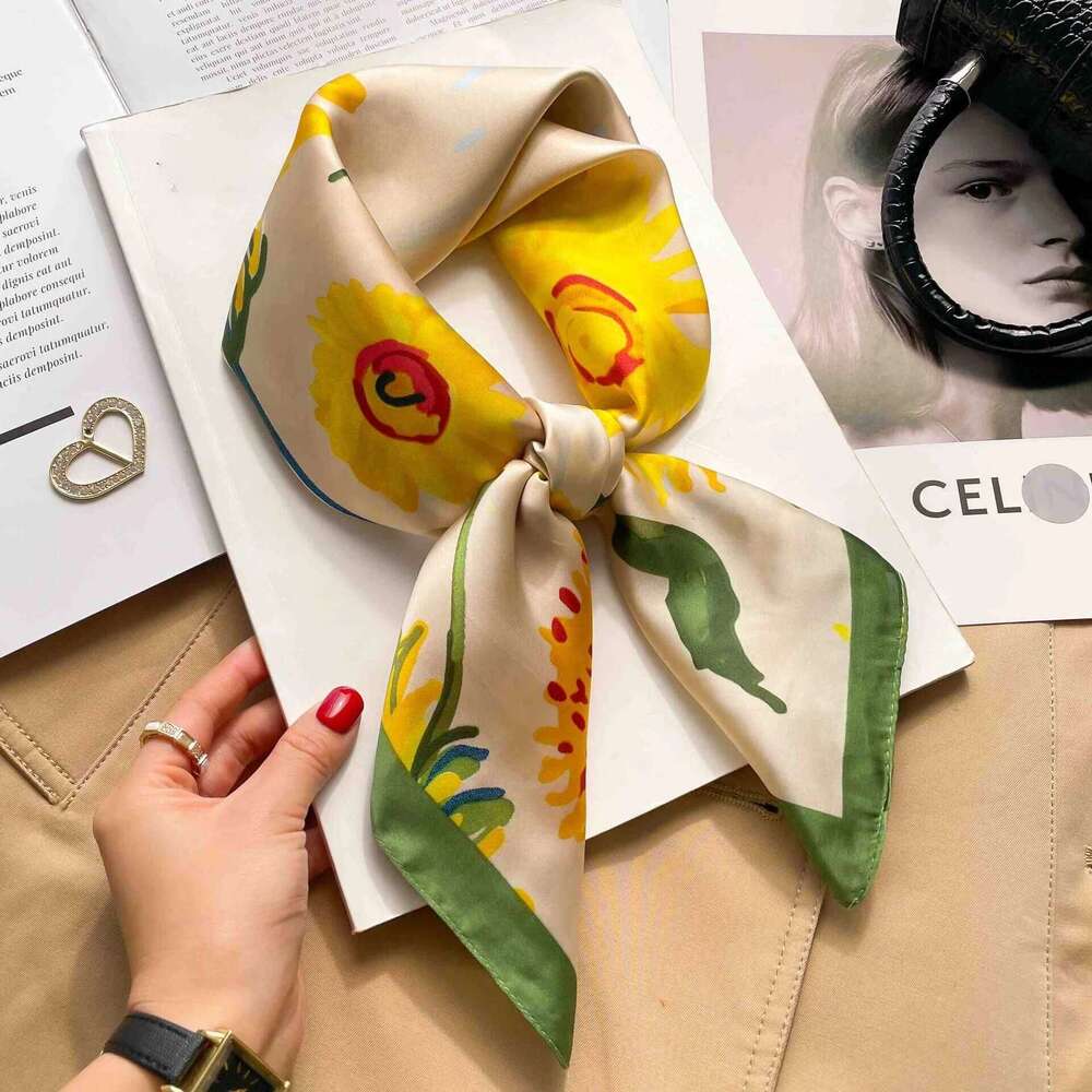 Fashion 70cm Green Print Square Silk Scarf Women Satin Neck Scarves Wrap Headkerchief Beach Hair Band Women's Bandana 26Y06226 - view 4