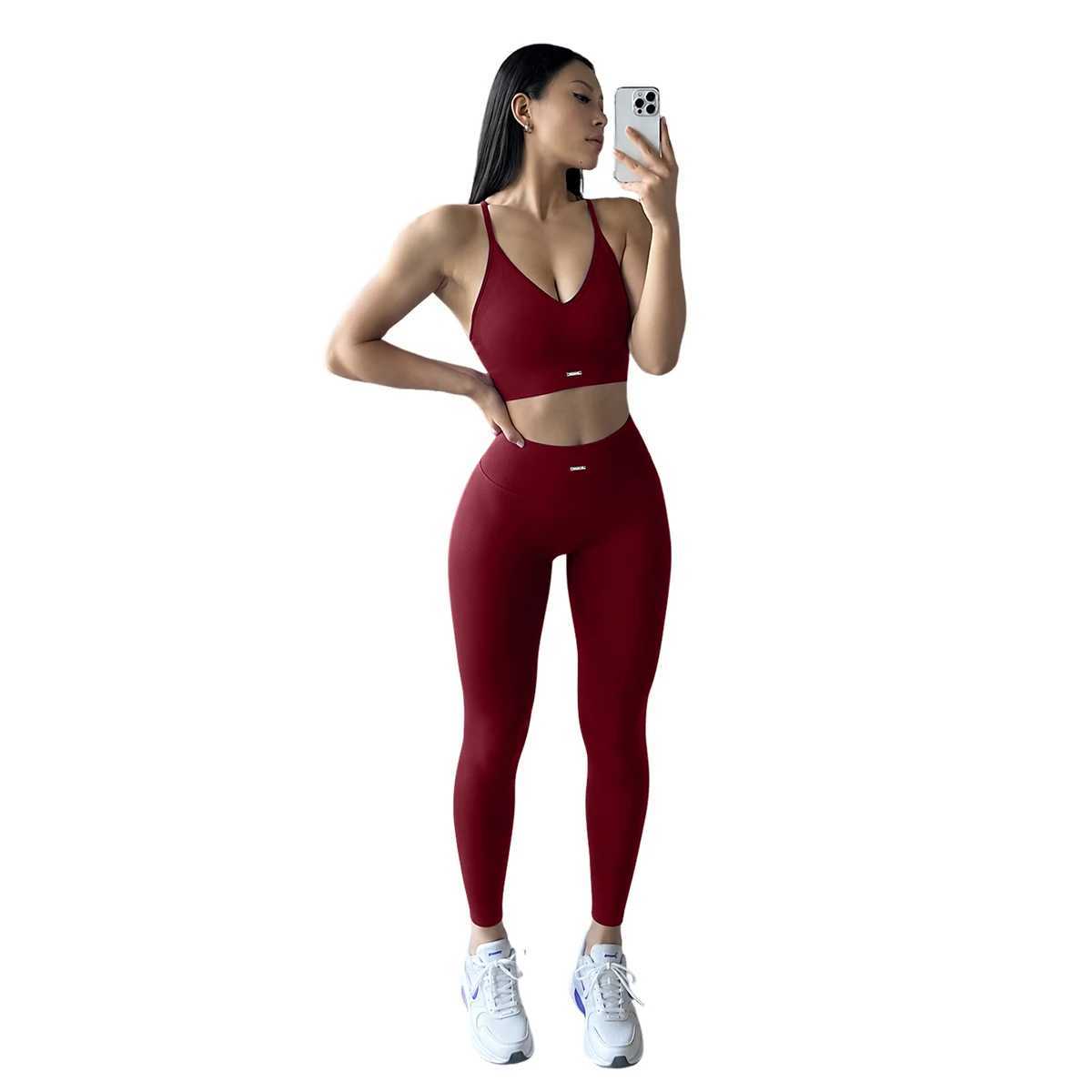 Spaghetti Women Set 2Pcs Yoga Strap Top Long Pants Stretchy Breathable Sportswear Gym Fitness Workout Tracksuit M260626 - view 3