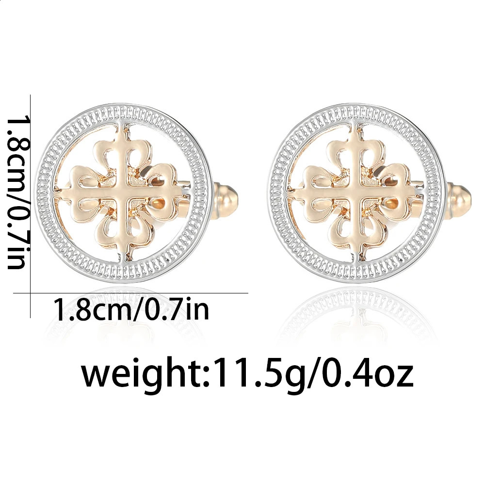 Novelty Two-Tones Hollow Out Flower Pattern Round Cufflinks Golden And Silver Plated Mens Shirt Suit Tuxedo Blouse Sleeve Button 260626 - view 7