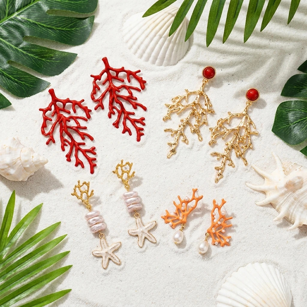 Dainty Coral Branch Drop Earrings for Women Exaggerated Pearl Dangle Earrings Vacation Beach Party Jewelry Gift 260626 - view 6