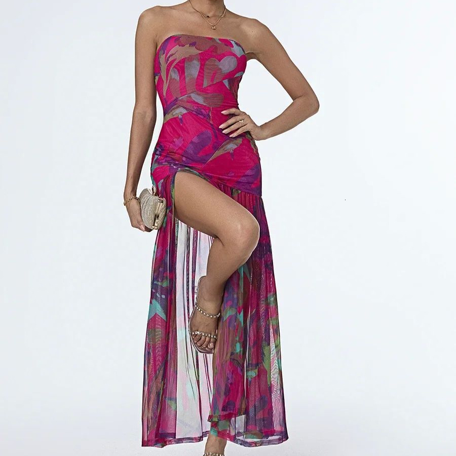 Printed strapless sleeveless dress for women - view 4