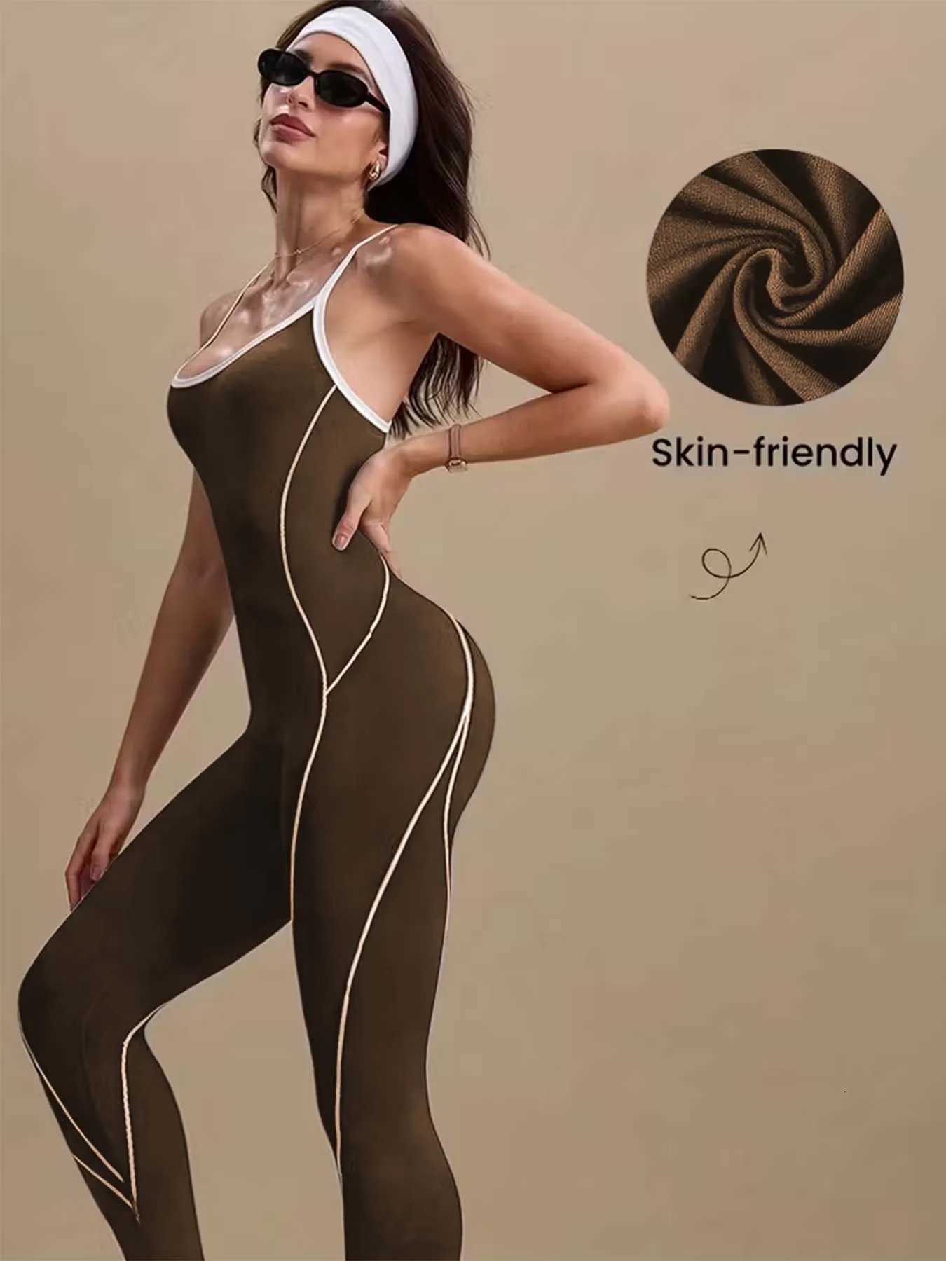 Colorblock Line Yoga Jumpsuit Womens Sleeveless One-Piece Workout Bodysuit High Elastic Tummy Control Sportswear for Gym Yoga M260626 - view 5