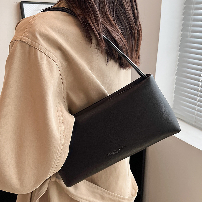 Solid Color Faux Leather Baguette Shoulder Bag Embossed Thin Handle Women Daily Commuter Simple Underarm Handbag