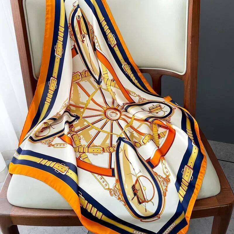 Luxury Design Skinny Square Scarf Women Chain Print Foulard Neckerchief Lady Soft Satin Hairband Head Hijab Bag Ribbon Gift 26Y06226 - view 6