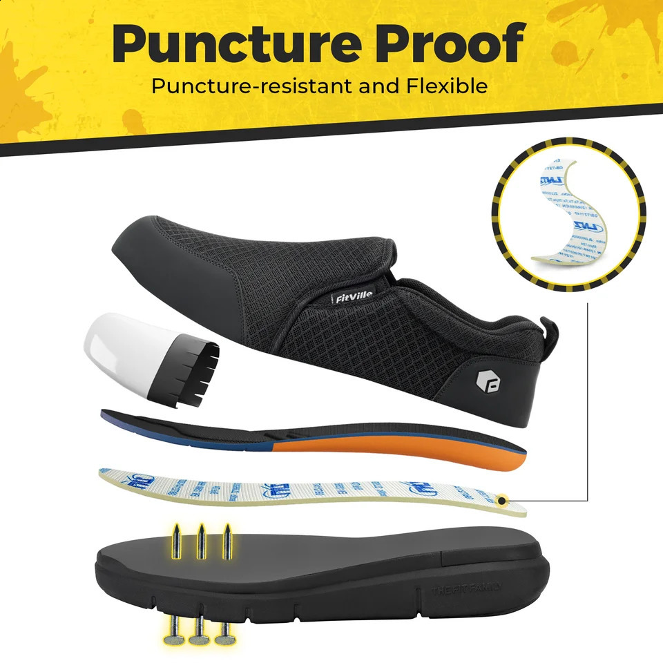 Fitville Wide Fit Mens Steel Toe Work AntiSmashing AntiPuncture NonSlip Safety Shoes For Construction Industrial Workplace 260624 - view 7