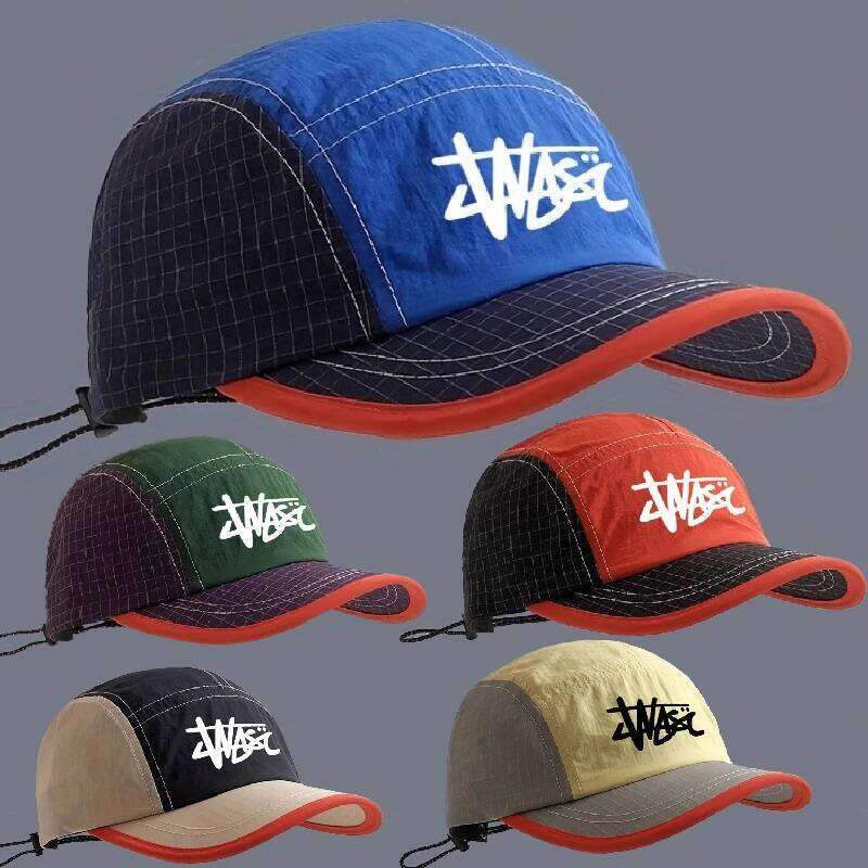 2025 New Short Brim Hat Men's Color Block Summer Lightweight Quick-Dry Five-Panel Baseball Cap Outdoor Running Sports Visor W260626