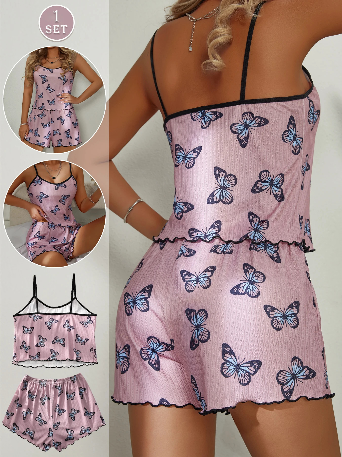 1 Set Women Home Wear Print Cami Top And Shorts Pajama 260625 - view 3