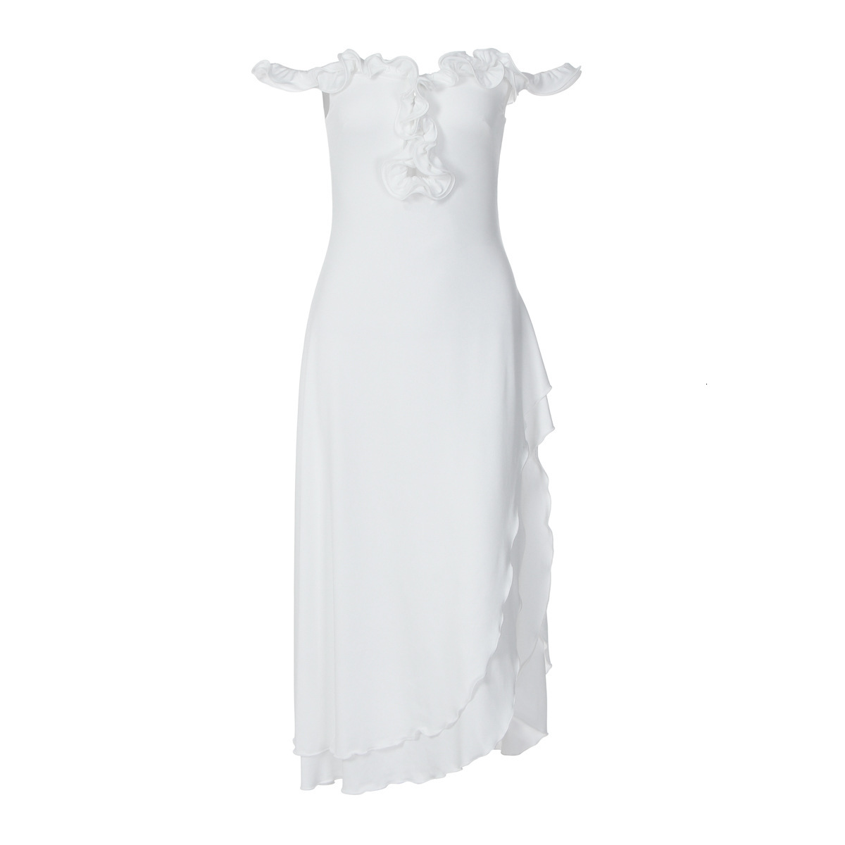 Womens Midi Dress Womens Solid Color Waist Cinch Ruffle Strapless Simple Versatile Daily Gown For Women Daily Brunch Office Weekend Outfits - view 5