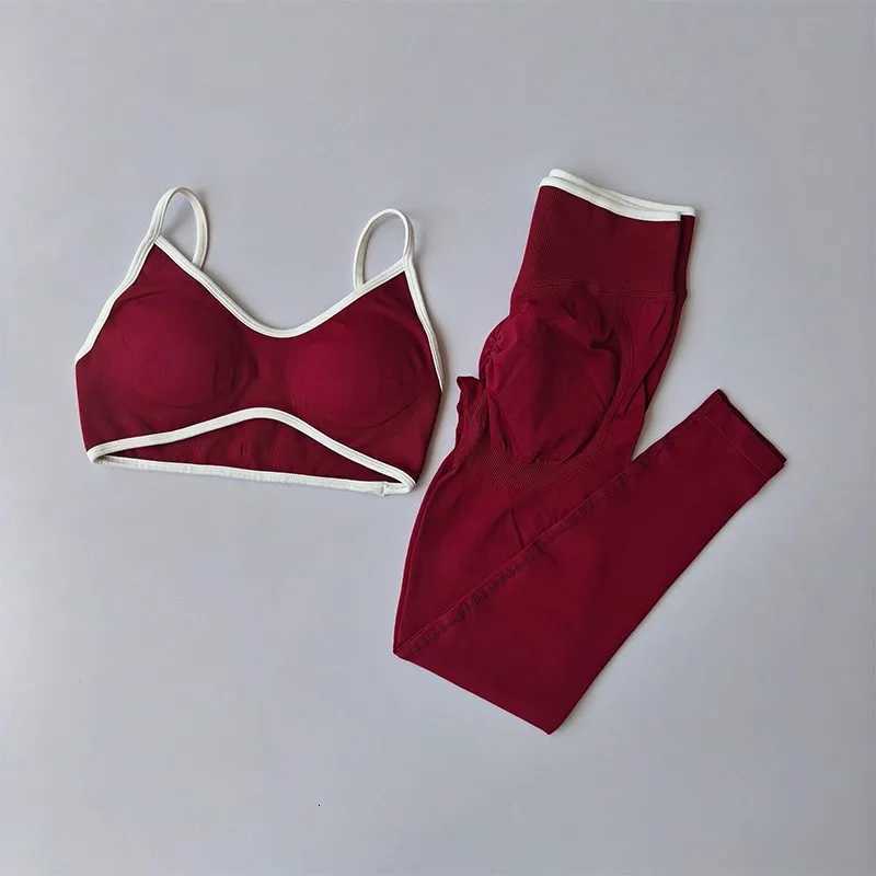High Waisted Sports Bra 2PCS Set with Contrasting Small Suspender Tight Fitting Hip Lifting Training Bra And Pants M260626 - view 6