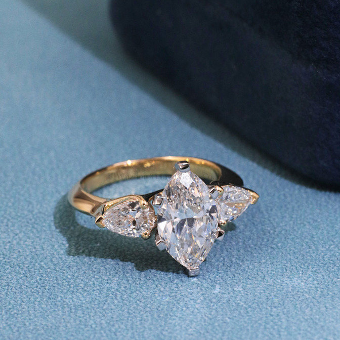 Tianyu Gems Private Custom Marquise Cut 2ct D VS1 and Pear Cut 46mm Lab Diamond 18k Yellow and White Gold Engagement Rings - view 6