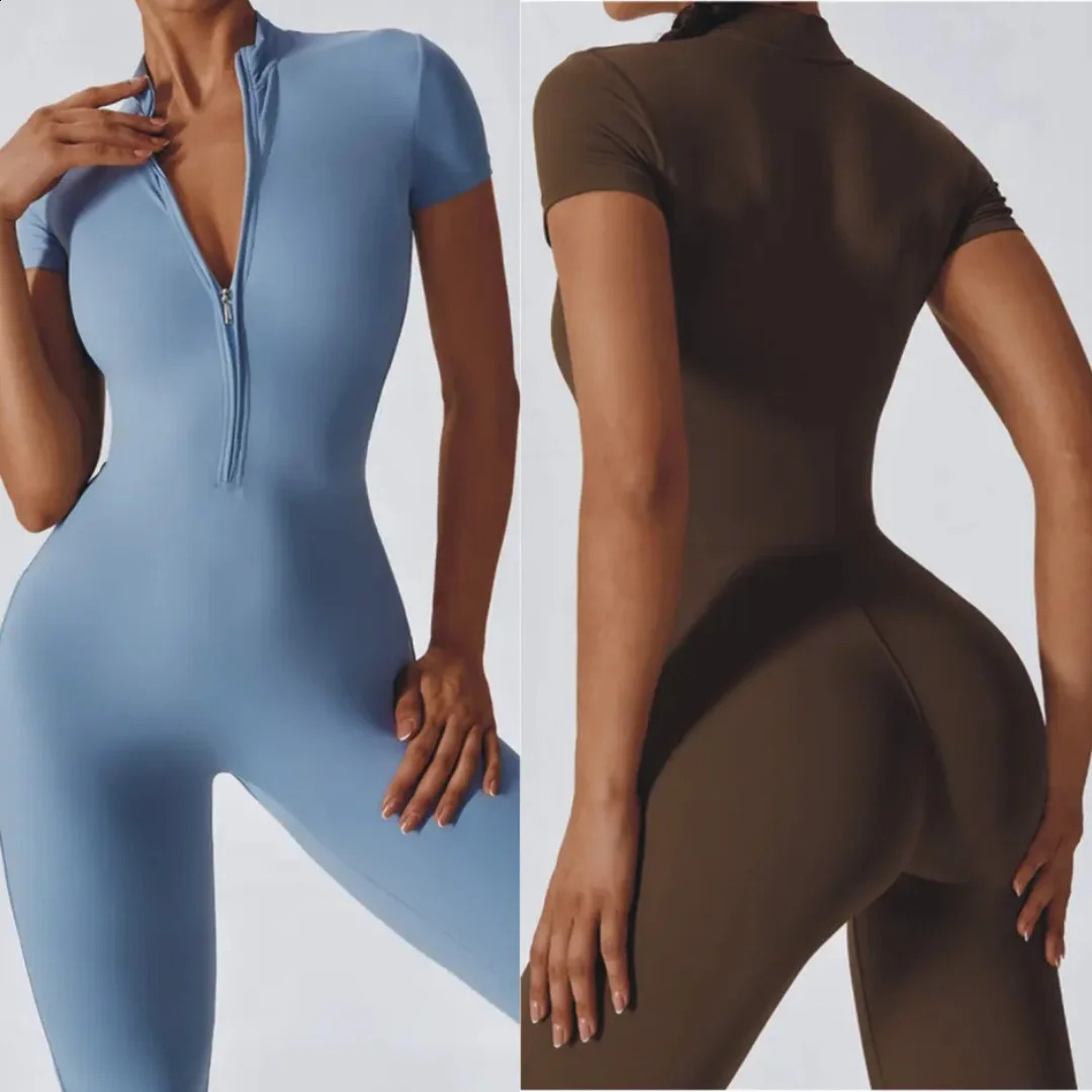 Naked zipper short sleeved yoga suit jumpsuit quick drying breathable outdoor sports tight fitting jumpsuit fitness suit 260626 - view 3