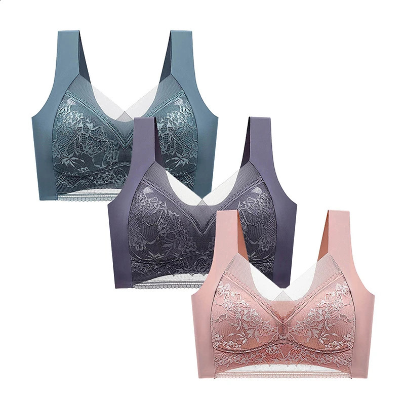 FallSweet 3PCS Lace Push Up Bras for Women Sexy Wireless Bra Ice Silk Deep V Bralette Tops Female Lingerie Moms Underwear L5XL 260626 - view 4