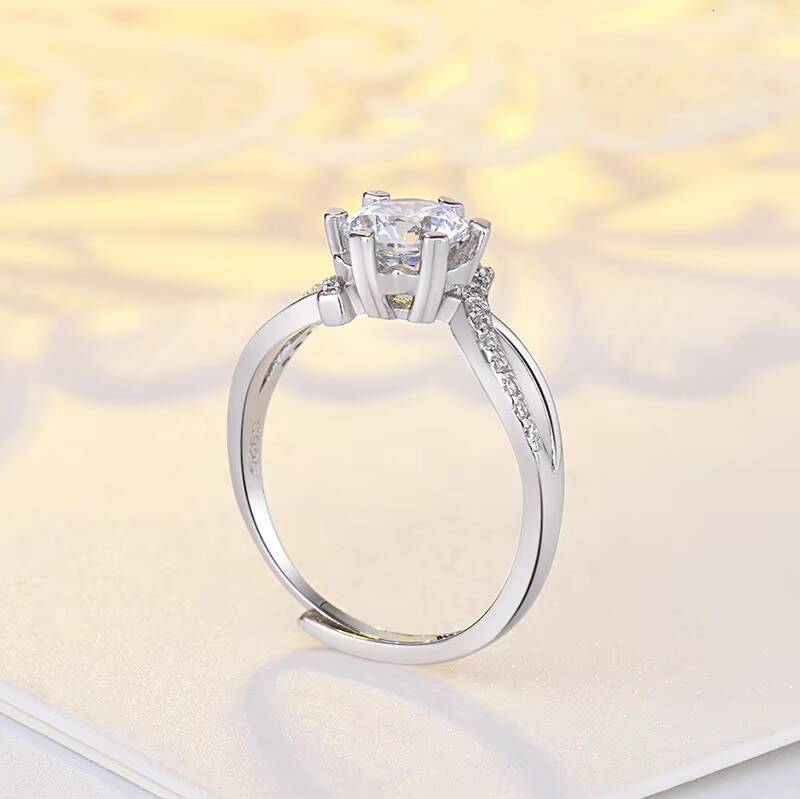 OAHLAN Adjustable Luxury Fine Jewelry Hypoallergenic Round Brilliant Cut Moissanite S925 Silver Rings for Womens Wedding - view 5