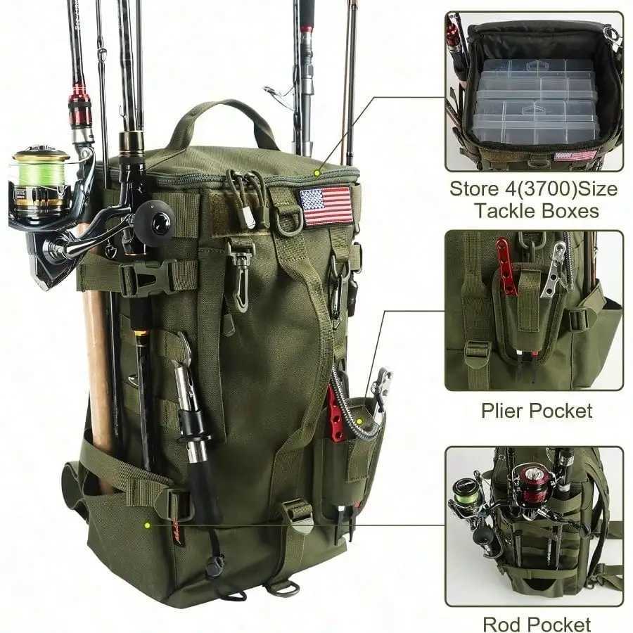 with Bag Fishing Rod Tackle Holders Large Storage Tackle Box Backpack for Carrying Fishing Gear and Equipment Gifts for Men M260626 - view 5