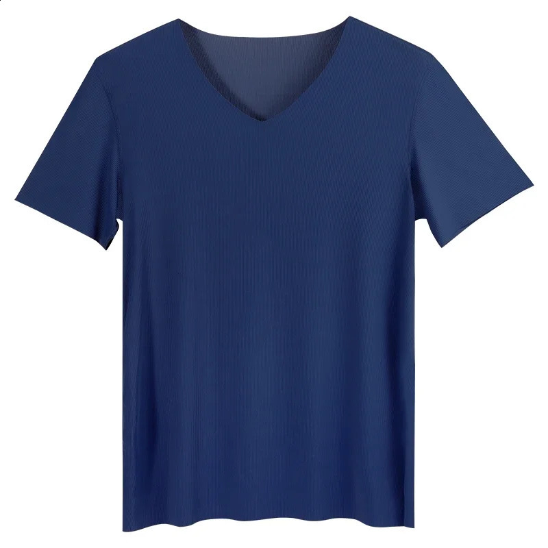 Summer ice silk mens shortsleeved solidcolor Tshirt Vneck sleeveless top base layer shirt fitted underwear 260626 - view 6