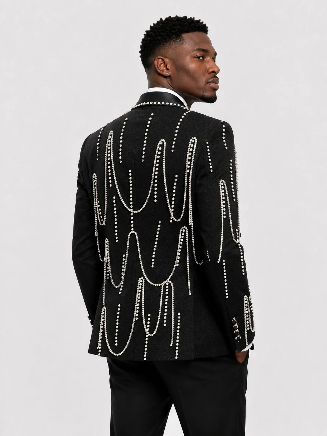 Stylish Men Suits Tailor-Made 2Pieces Shawl Lapel Jacket Rhinestone One Button Blazer Tassel Evening Party Customized Coat Pants Plus Size - view 5