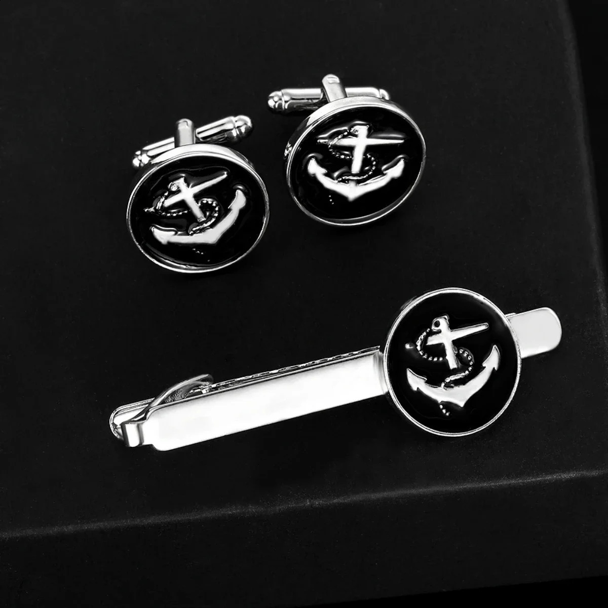 Fashion French Style Cufflinks Blue Black Gold Color Anchor Cuff Links Tie Clip Business Cocktail Party Mens Accessories 260626 - view 1