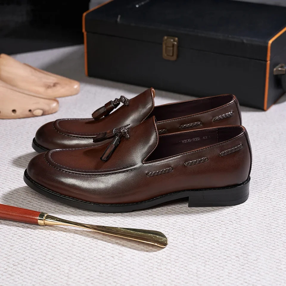 Classic Mens Genuine Leather Tassel Loafers Handmade SlipOn Casual Shoes Comfortable for Office Wedding Dressing Daily Wear 260624 - view 4