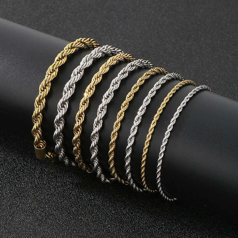 Men Stainless Steel Rope Chain Bracelet for Women Hand Bangle GoldSilver Color Foot Ankle Anklet Jewelry Accessories DIY Gift 260617