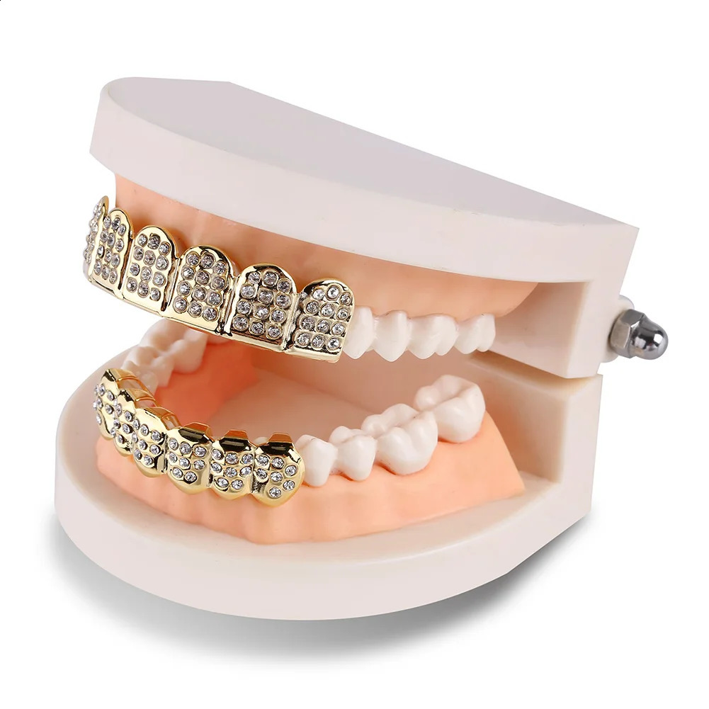 TOPGrillzs Iced Out Full CZ Stones Teeth Grillzs Fashion 5A Cubic Zircon 6 Top6 Bottom Tooth Caps For Men Women Dental Grills 260626 - view 4