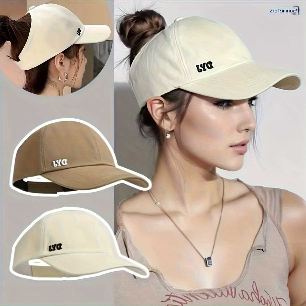 baseball Womens casual Ponytail hat with open top letter embroidery on the front of the hat opening design at the M260626