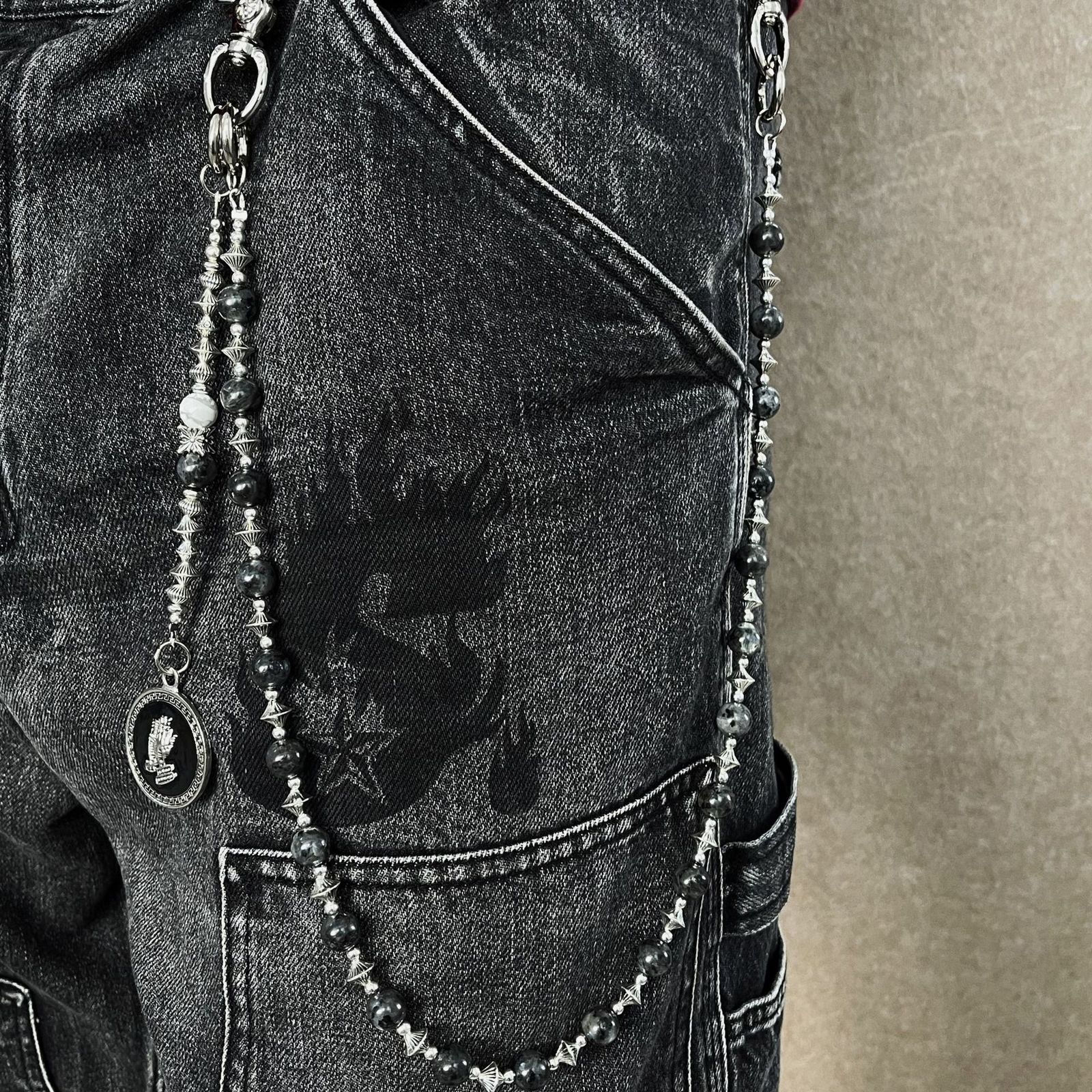 Summer Y2K Black Glitter Stone Pants Chain Fashionable Men And Women Anti Theft Wallet Chain Ones Waist Accessorie 250804
