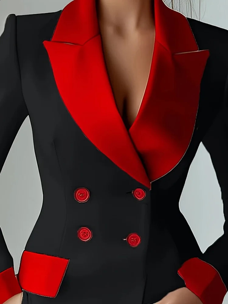 Womens High Street Fashion Blazer Spring Summer Long Sleeve Button Patchwork Jacket Notched Collar DoubleBreasted Ladies Coat 260625 - view 6