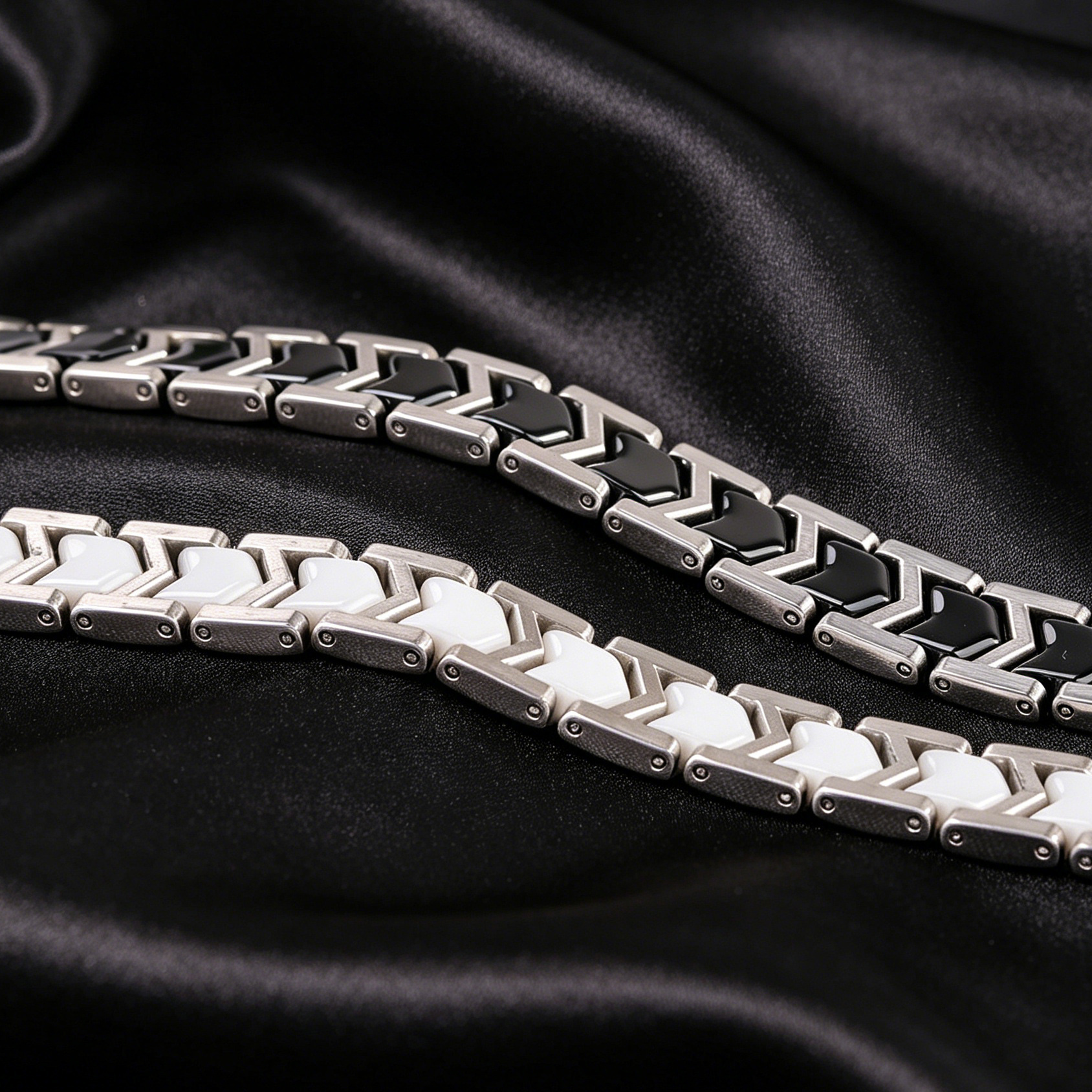 New In 10MM Black And White Ceramic 2 Tone Steel Bracelet Fashion Spliced Stainless Steel M Versatile Chain For Women And Men Bijoux Jewelry Wholesale - view 4