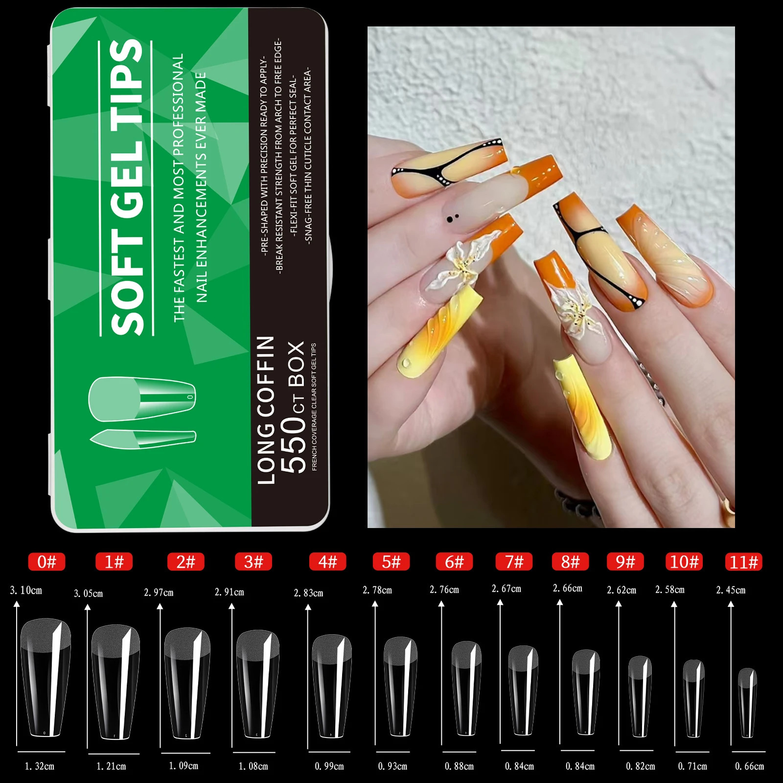 550pcs Soft Gel Nail Tips Medium Short Almond Coffin Stiletto Full Cover Press on Nails Half Matte Acrylic DIY Extension Tools 260626 - view 5
