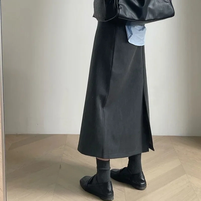 Sweater Coat Skirts Autumn and Winter Gray Back Slit Suit Skirt 260626