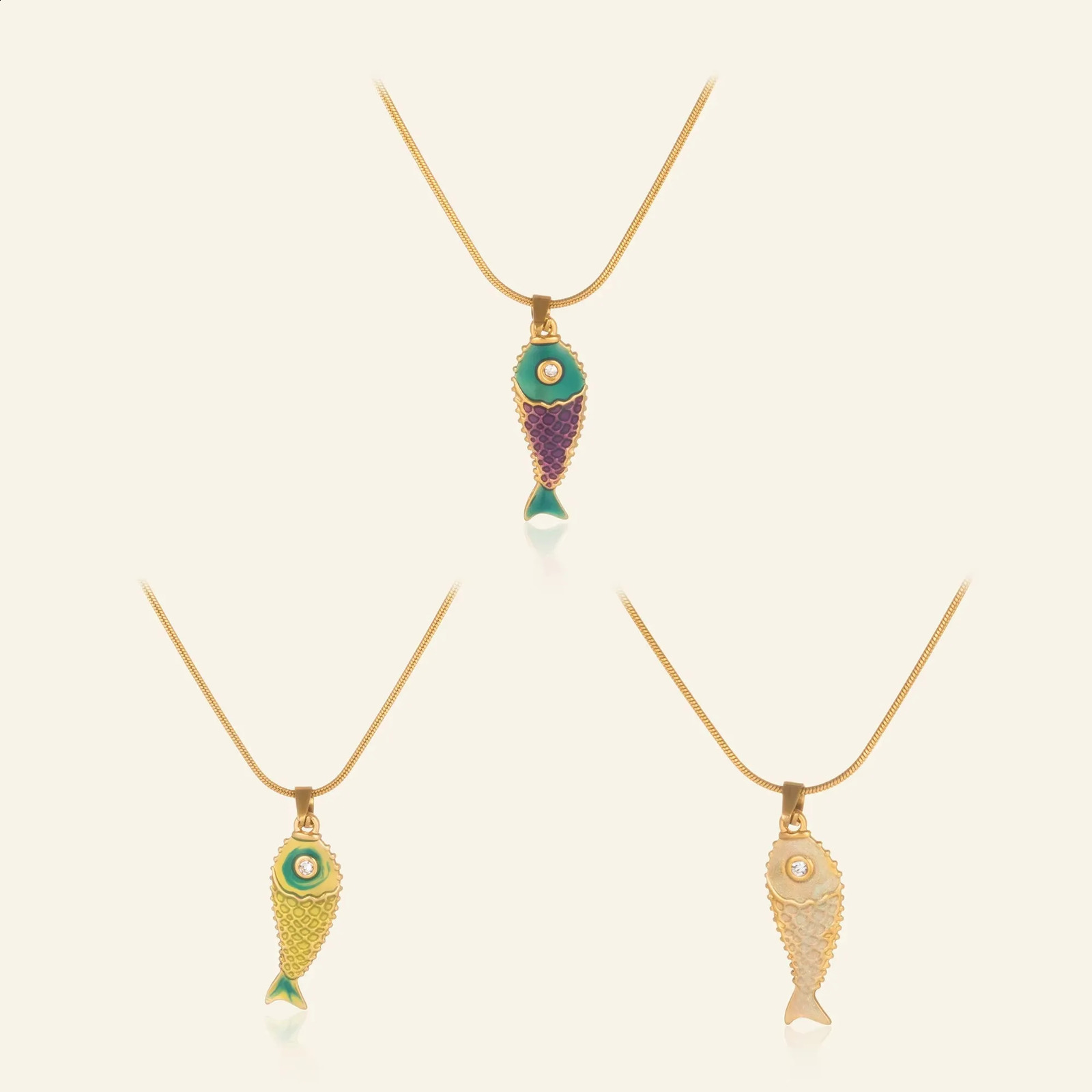 Stainless Steel 18k Gold Plated Daily Casual Cute Colorful Fish Pendant Necklace for Women Boho Tarnish Free Waterproof Jewelry 260626 - view 7