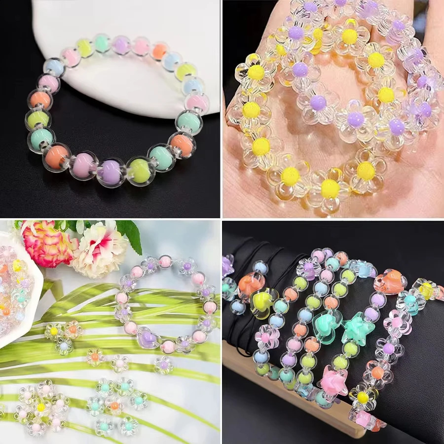 174pcsBox Heart Acrylic Beads Flower Round Spacer Loose Beads Kits for Bracelet Keychain Jewelry Making Accessories 260626 - view 6
