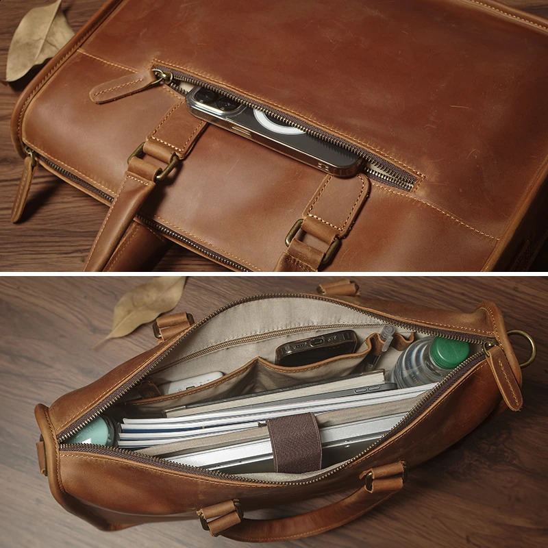 Mens Executive Briefcase High Quality Leather Business Handbag Retro Original Cowhide Shoulder Bag For 15 Inch Laptop y260611 - view 7