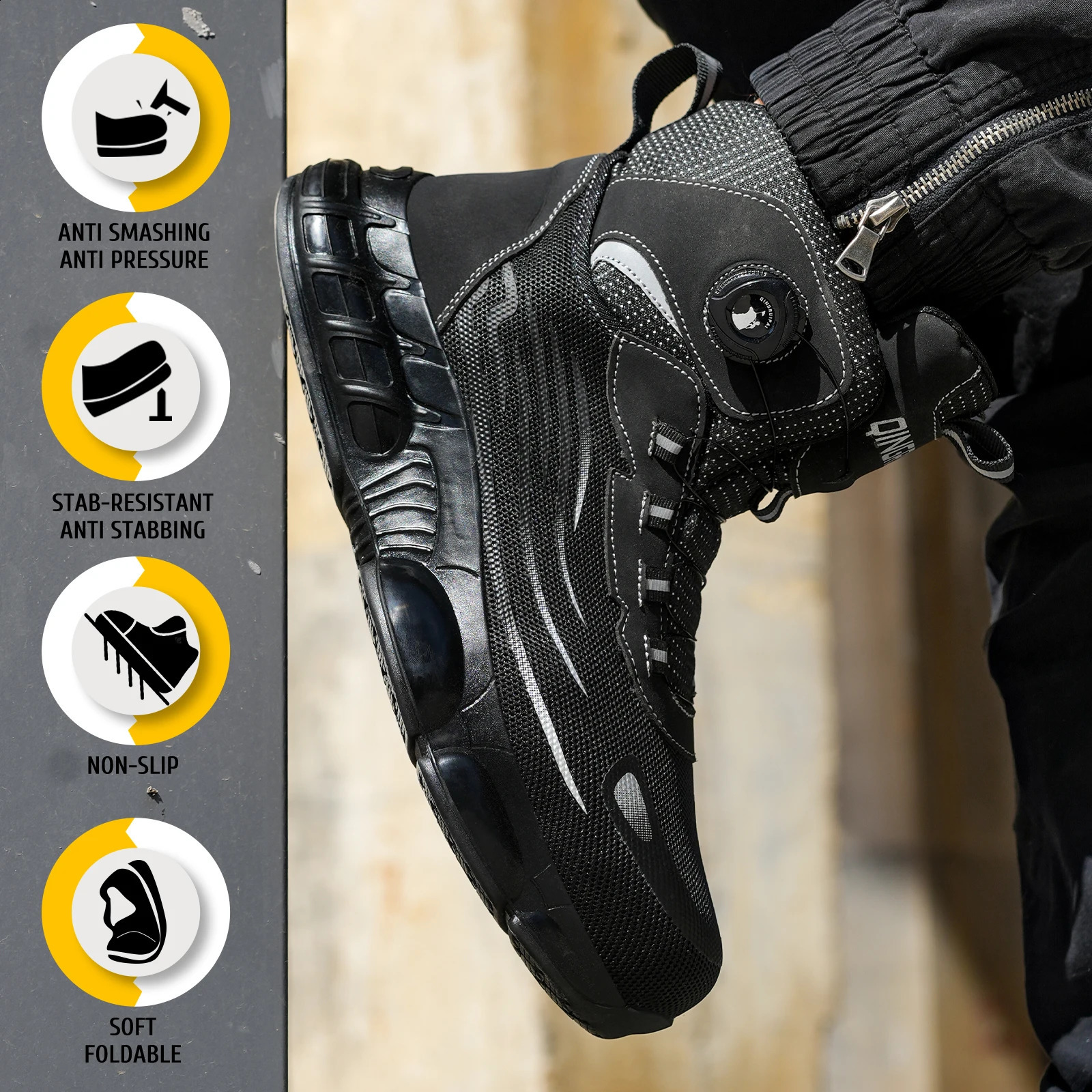 Mens high top lacefree comfortable soft sole antismash and puncture resistant work shoes 260624 - view 7