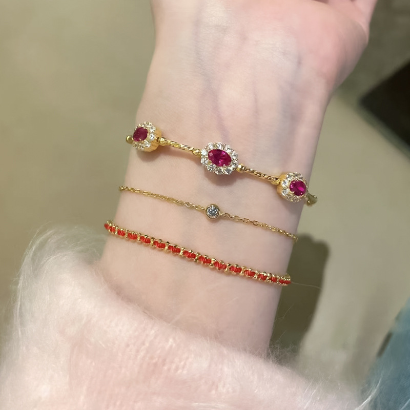 2026 Choucong Sparkling Wedding Bangle Luxury Jewelry Genuine 100% 925 Sterling Silver Oval Cut Ruby Court Party Elegant Spring Women Flower Bracelet  - view 3