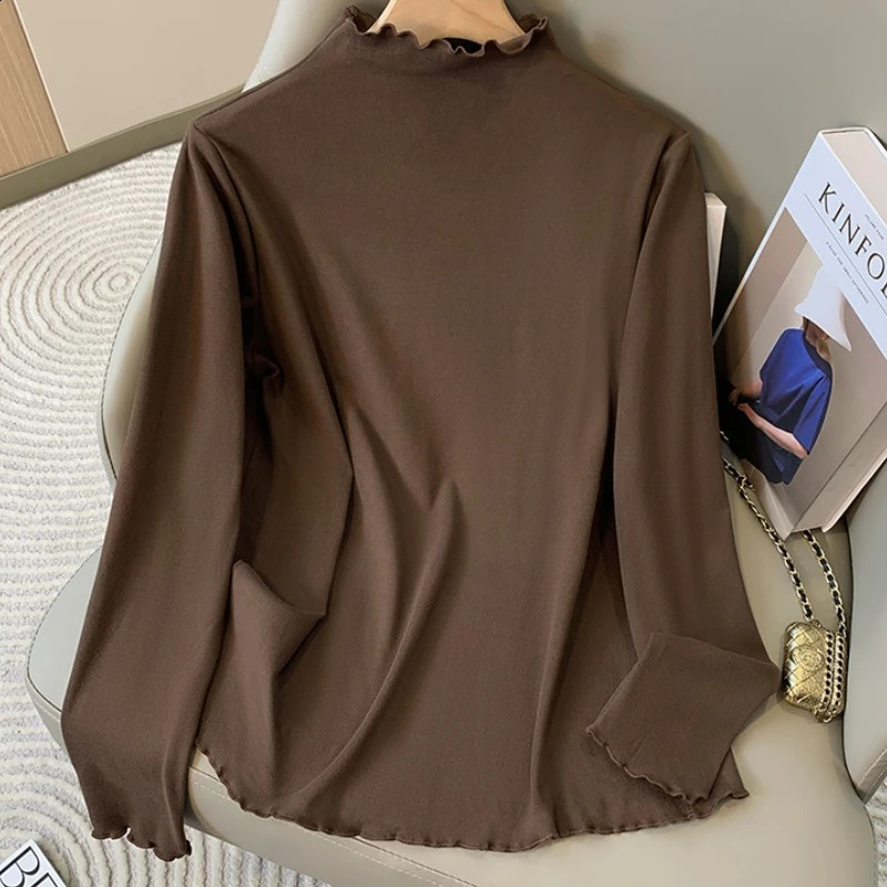 2026 Plus Size Womens Long Sleeve Turtleneck Velvet Base T-shirt Inner Wear Autumn Winter Fleece Lined Fashion Big Size Tops 260626 - view 3