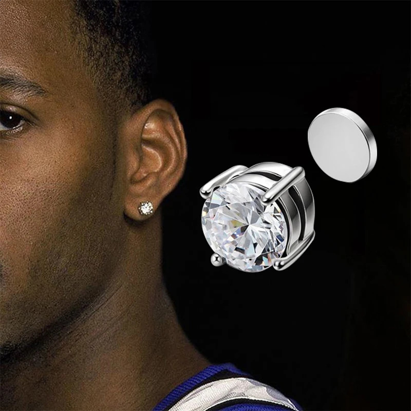1Pc Crystal Magnetic Ear Stud Clip Earrings for Men and Women Punk Round Zircon Magnet Non Piercing Jewelry 260623 - view 5