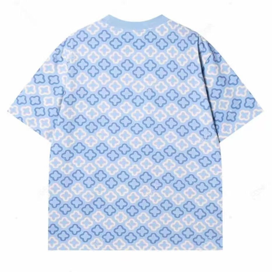 New Men's Stylish Short-Sleeve T-Shirt With Contrasting Blue Four-Leaf Clover Pattern Print, Fashionable Round Neck, Versatile Top - view 4