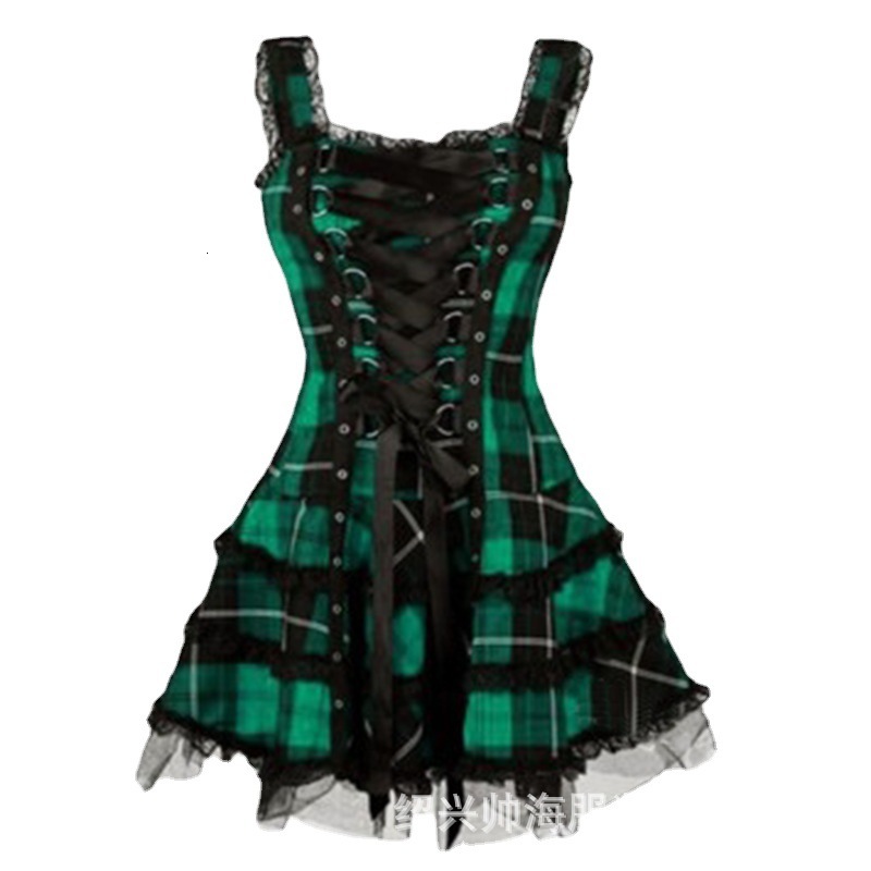 New womens plaid print lace trim dress sleeveless mesh midi dress - view 4