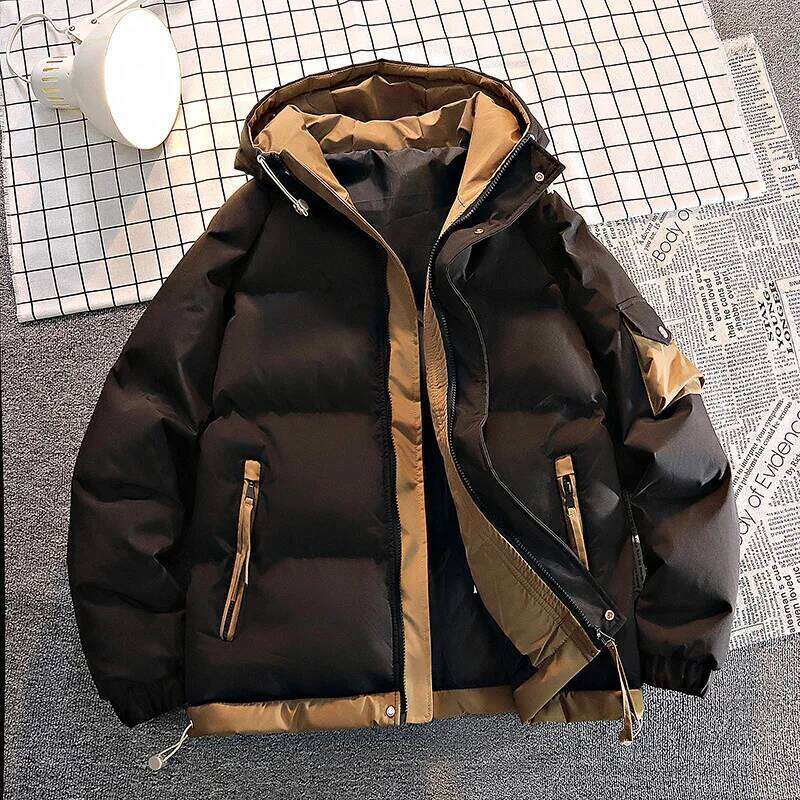 Fashion Casual Solid Color Hooded Black Khaki Warm Male Coat Padded Men Winter Parkas Thick Jacket Coats J260626 - view 5