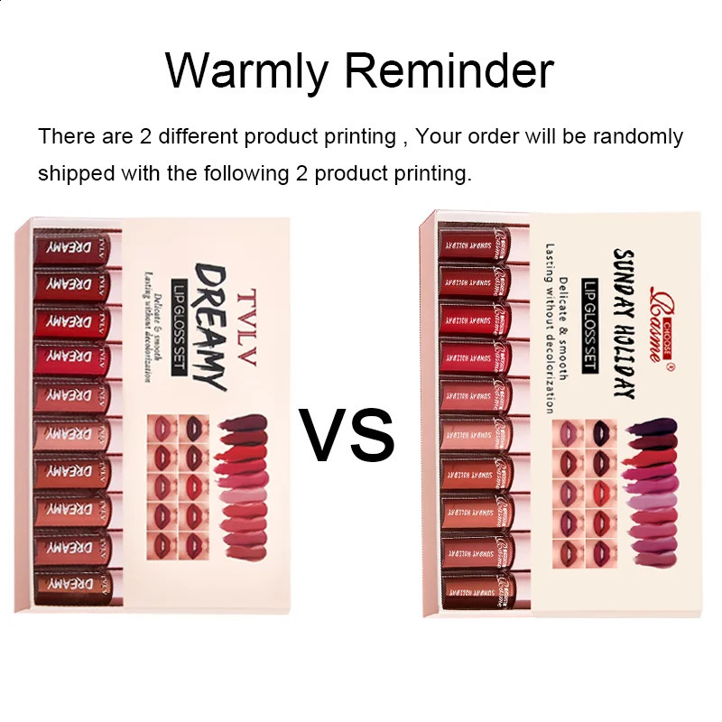 10 Pieces/Set Lip Gloss Velvet Lipstick Waterproof and Long-Lasting Lip Gloss Womens izing Set Valentines Day gift 260618 - view 7