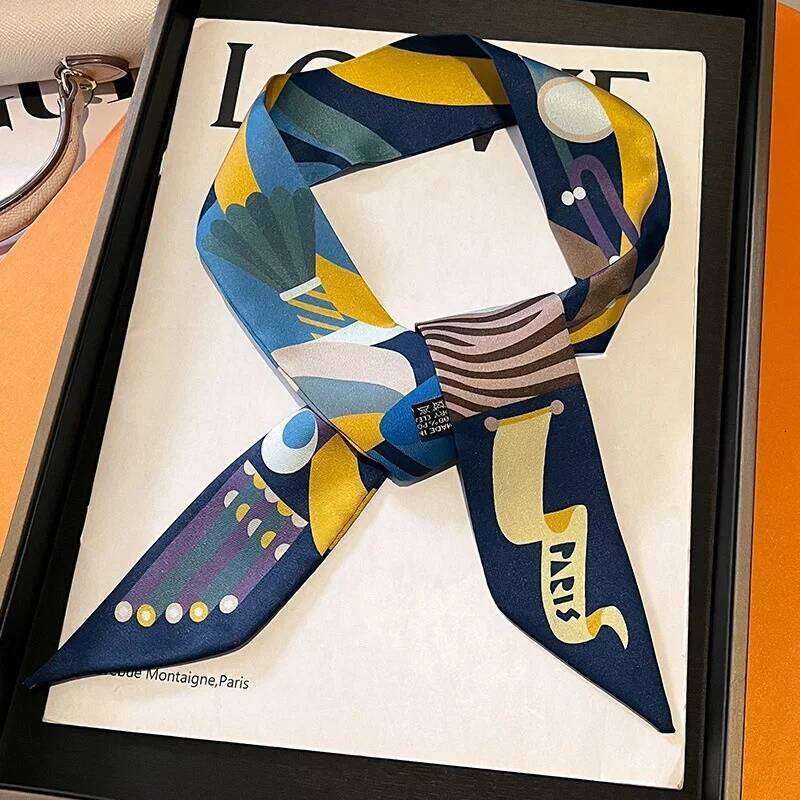 Luxury Brand Silk Skinny Scarf Bag Handle Ribbon Ladies Horse Print Headband Small Hair Scarves Band Female 26Y06226 - view 3