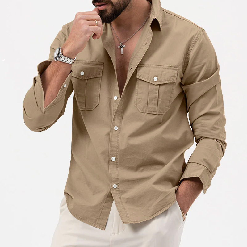 New mens shirt with multiple pockets casual long-sleeve top for men - view 7