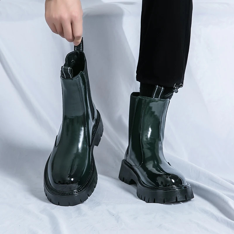 Classic Chelsea Boots Men PU High Side Elastic Belt Solid Color Fashion Professional Business Formal Men Boots 260626 - view 5