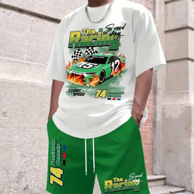 Hot-Selling Summer New Men's Casual Beach Shorts And Short-Sleeve Digital Print Set Me